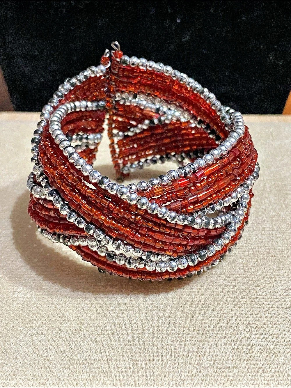 Red & Silver Seed Bead Wrap Bracelet